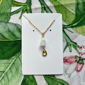 Citrine Aquamarine & Mother of Pearl Beaded Teardrop Boho, Daily Casual Necklace